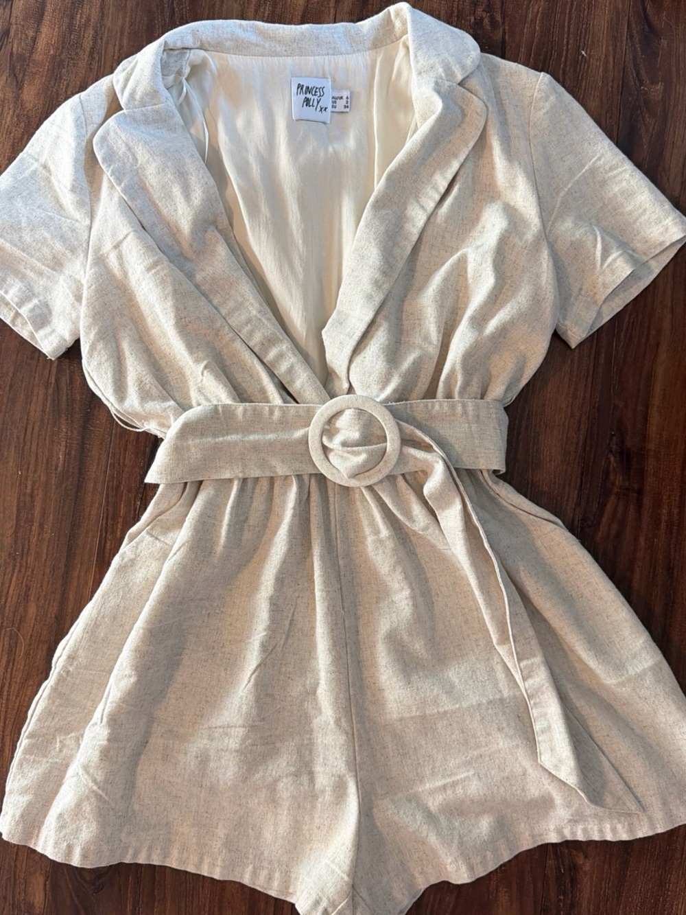 Princess Polly Cream Short-Sleeve Belted Romper